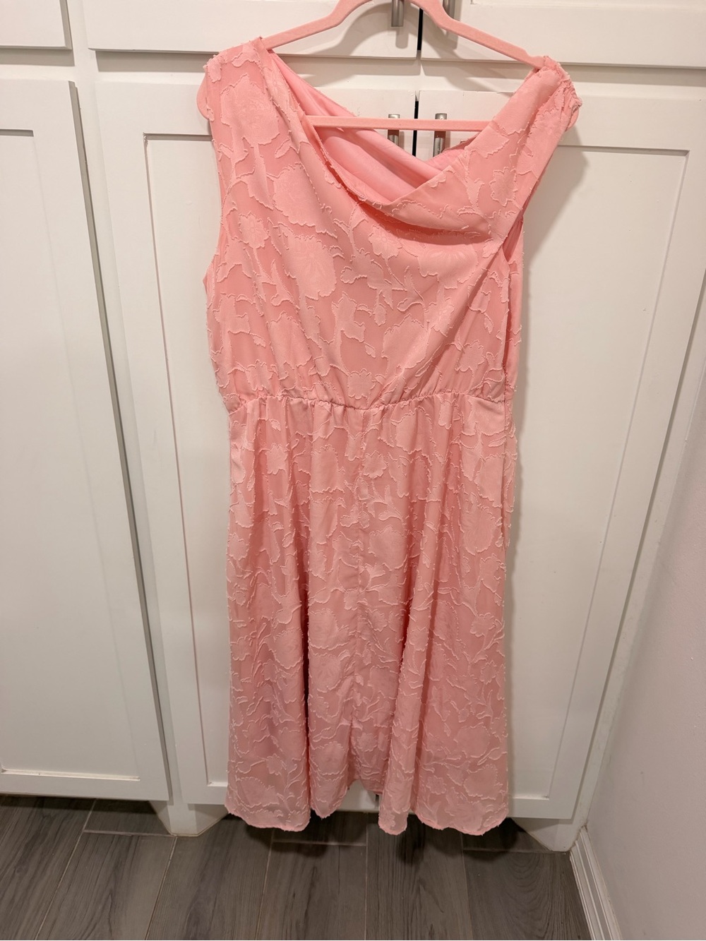 Sleeveless Pink textured  Midi Dress